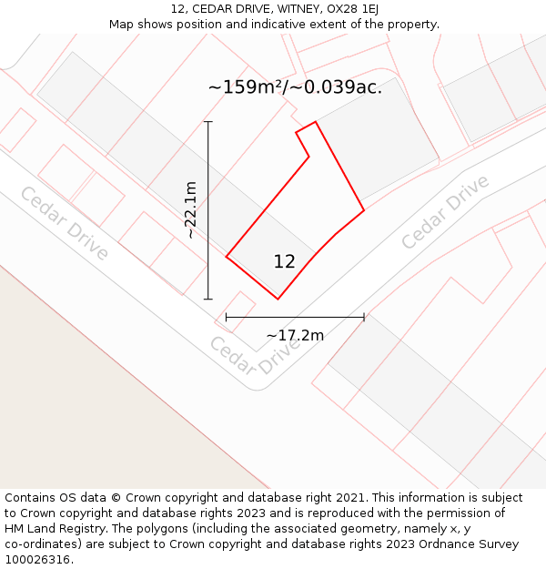 12, CEDAR DRIVE, WITNEY, OX28 1EJ: Plot and title map