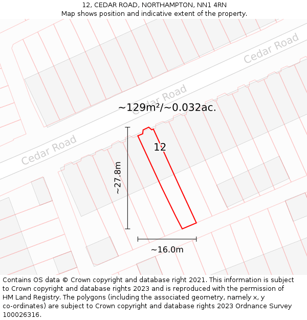 12, CEDAR ROAD, NORTHAMPTON, NN1 4RN: Plot and title map