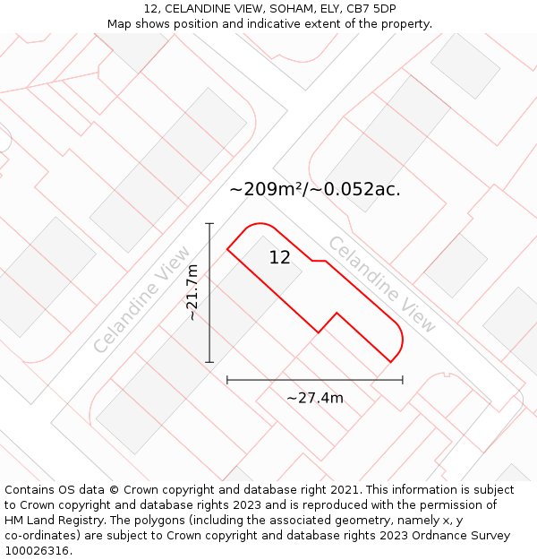 12, CELANDINE VIEW, SOHAM, ELY, CB7 5DP: Plot and title map