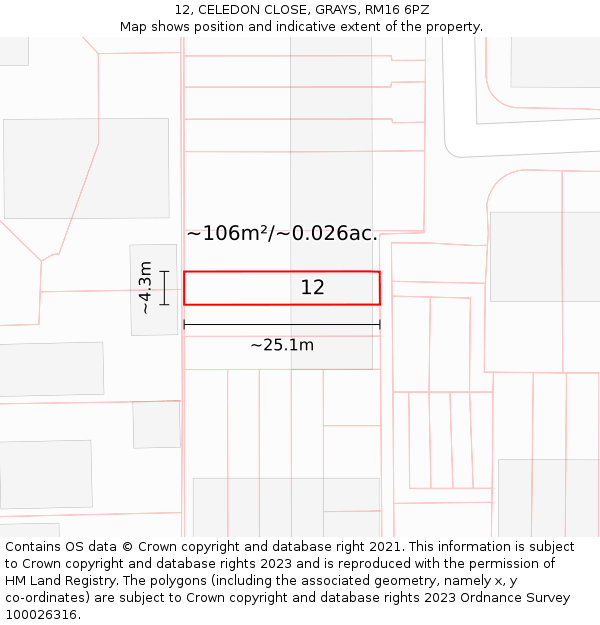 12, CELEDON CLOSE, GRAYS, RM16 6PZ: Plot and title map
