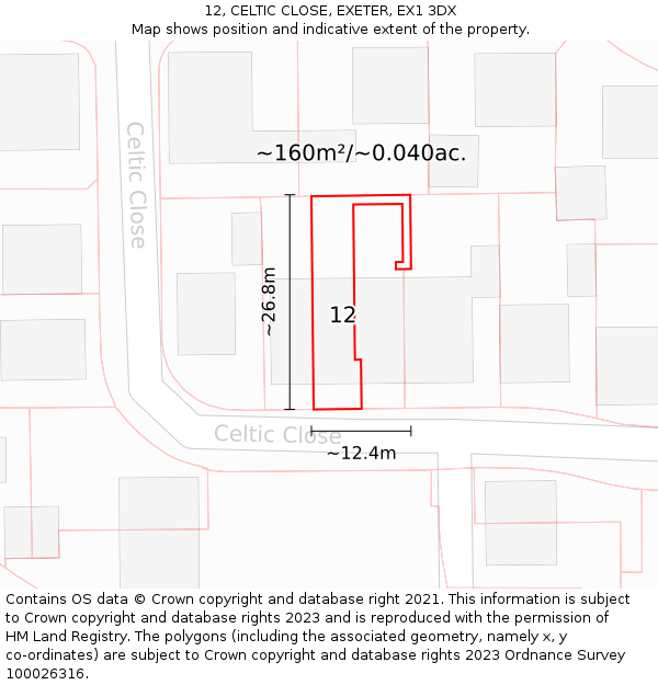 12, CELTIC CLOSE, EXETER, EX1 3DX: Plot and title map