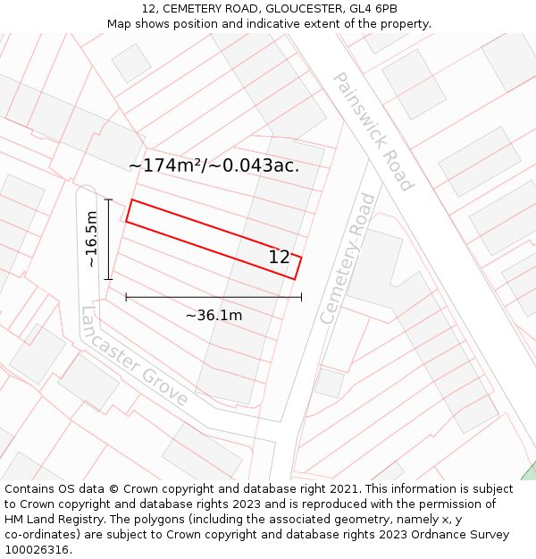 12, CEMETERY ROAD, GLOUCESTER, GL4 6PB: Plot and title map