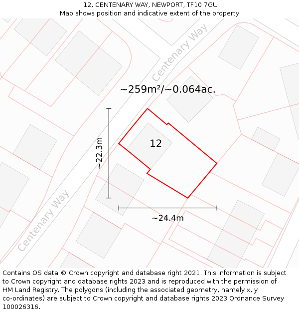 12, CENTENARY WAY, NEWPORT, TF10 7GU: Plot and title map