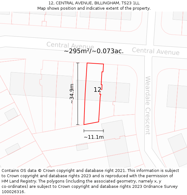 12, CENTRAL AVENUE, BILLINGHAM, TS23 1LL: Plot and title map