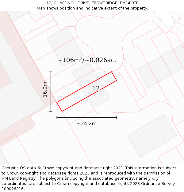 12, CHAFFINCH DRIVE, TROWBRIDGE, BA14 9TR: Plot and title map