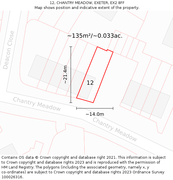 12, CHANTRY MEADOW, EXETER, EX2 8FF: Plot and title map