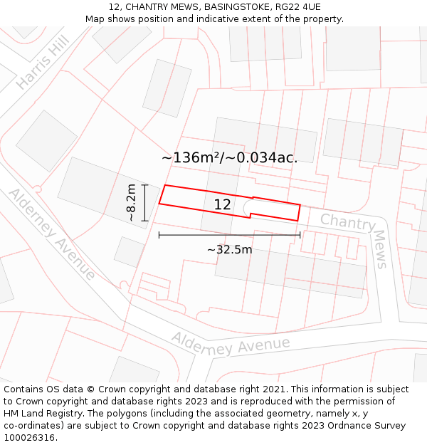 12, CHANTRY MEWS, BASINGSTOKE, RG22 4UE: Plot and title map