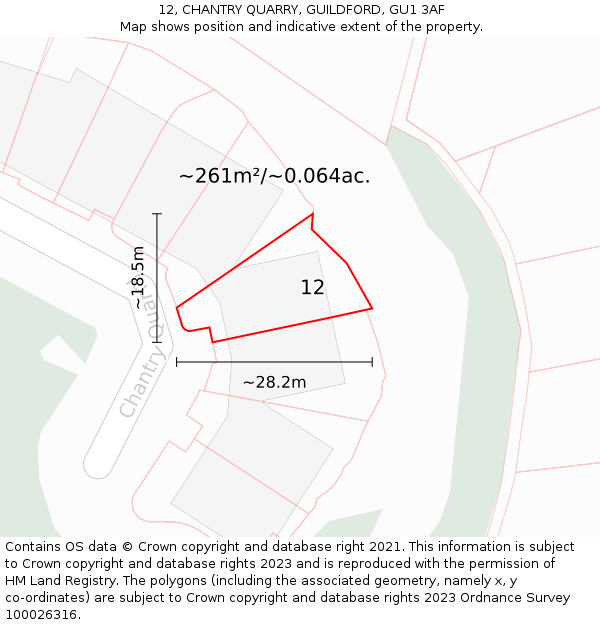 12, CHANTRY QUARRY, GUILDFORD, GU1 3AF: Plot and title map