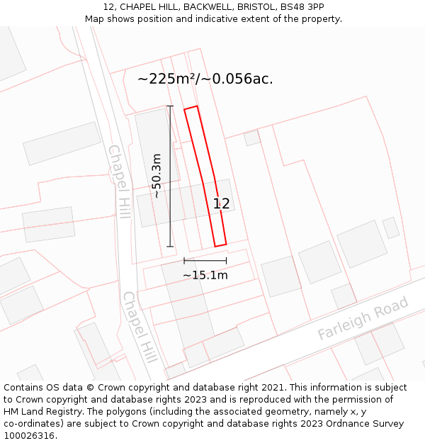 12, CHAPEL HILL, BACKWELL, BRISTOL, BS48 3PP: Plot and title map