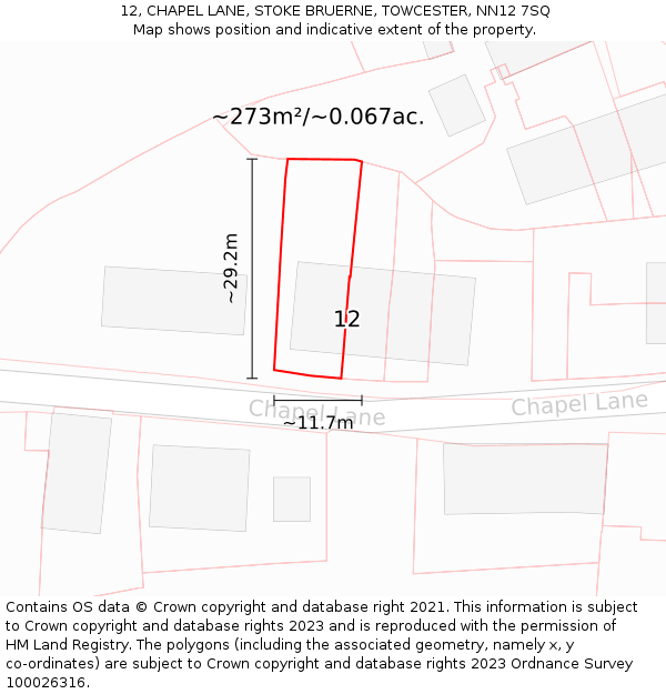 12, CHAPEL LANE, STOKE BRUERNE, TOWCESTER, NN12 7SQ: Plot and title map