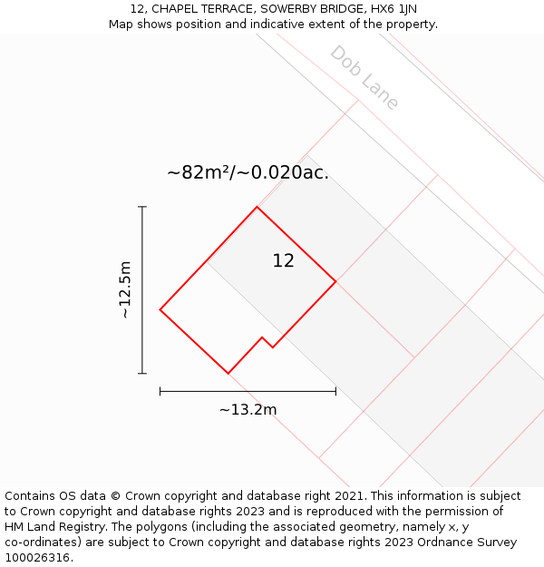 12, CHAPEL TERRACE, SOWERBY BRIDGE, HX6 1JN: Plot and title map