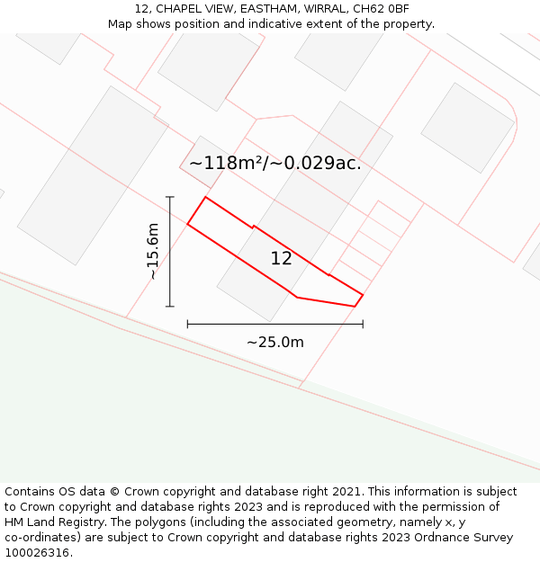 12, CHAPEL VIEW, EASTHAM, WIRRAL, CH62 0BF: Plot and title map