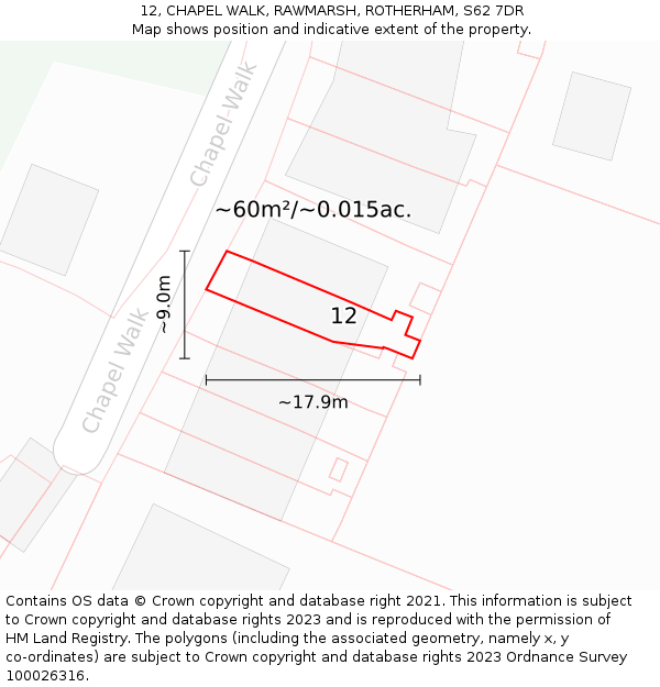 12, CHAPEL WALK, RAWMARSH, ROTHERHAM, S62 7DR: Plot and title map
