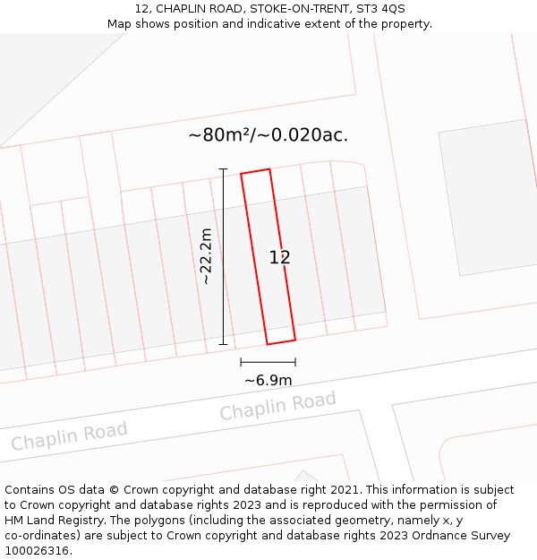12, CHAPLIN ROAD, STOKE-ON-TRENT, ST3 4QS: Plot and title map