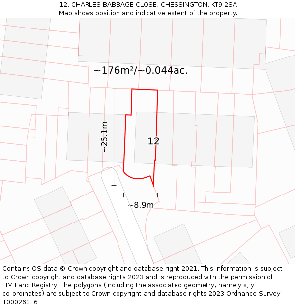 12, CHARLES BABBAGE CLOSE, CHESSINGTON, KT9 2SA: Plot and title map