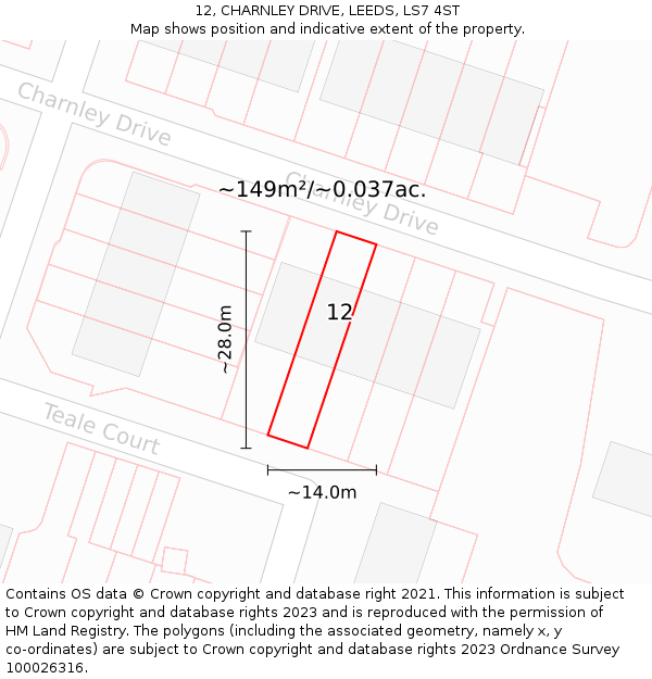 12, CHARNLEY DRIVE, LEEDS, LS7 4ST: Plot and title map