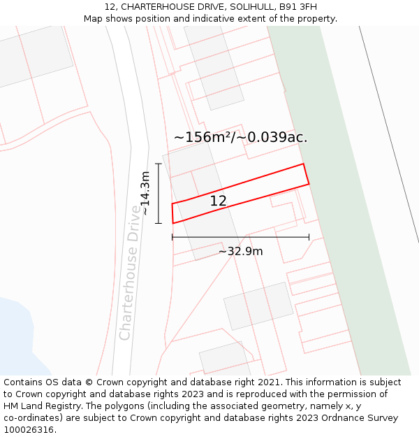 12, CHARTERHOUSE DRIVE, SOLIHULL, B91 3FH: Plot and title map