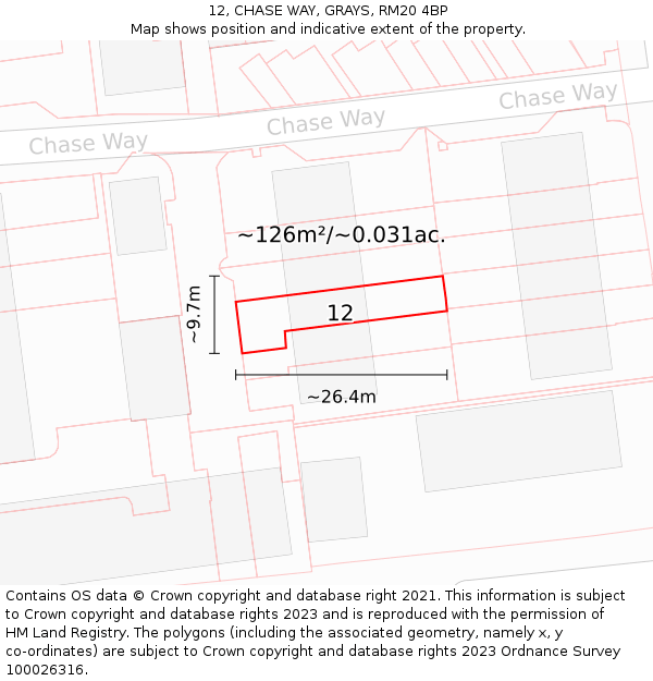 12, CHASE WAY, GRAYS, RM20 4BP: Plot and title map