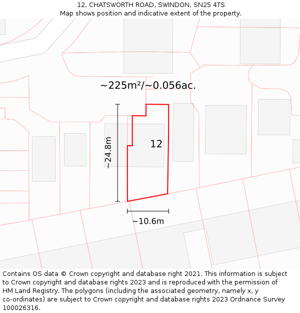 12, CHATSWORTH ROAD, SWINDON, SN25 4TS: Plot and title map