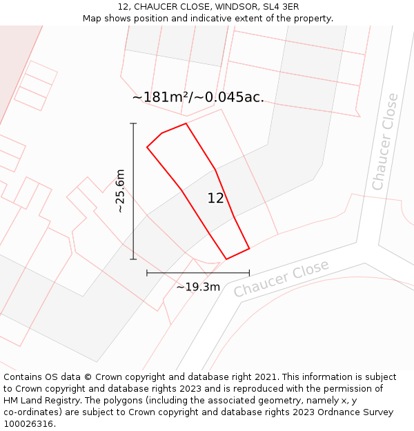 12, CHAUCER CLOSE, WINDSOR, SL4 3ER: Plot and title map