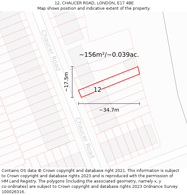 12, CHAUCER ROAD, LONDON, E17 4BE: Plot and title map