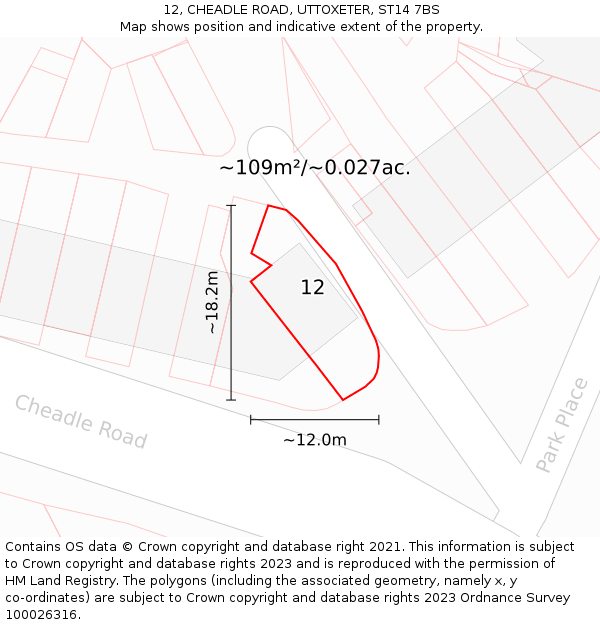12, CHEADLE ROAD, UTTOXETER, ST14 7BS: Plot and title map