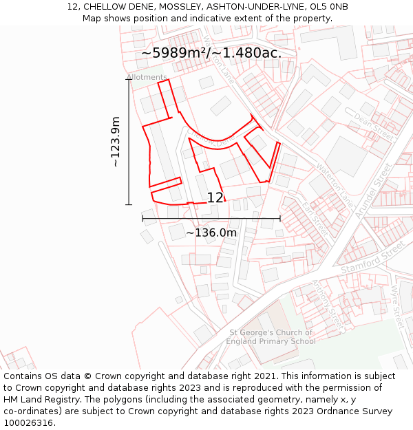 12, CHELLOW DENE, MOSSLEY, ASHTON-UNDER-LYNE, OL5 0NB: Plot and title map