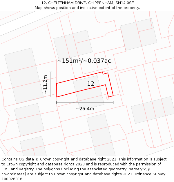 12, CHELTENHAM DRIVE, CHIPPENHAM, SN14 0SE: Plot and title map
