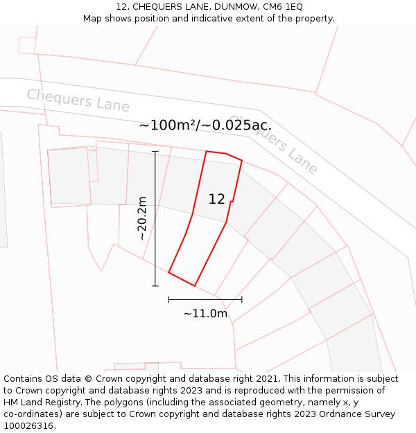 12, CHEQUERS LANE, DUNMOW, CM6 1EQ: Plot and title map