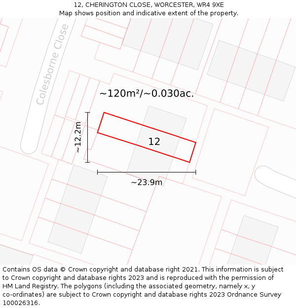 12, CHERINGTON CLOSE, WORCESTER, WR4 9XE: Plot and title map