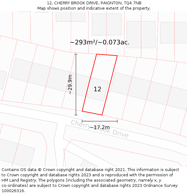 12, CHERRY BROOK DRIVE, PAIGNTON, TQ4 7NB: Plot and title map