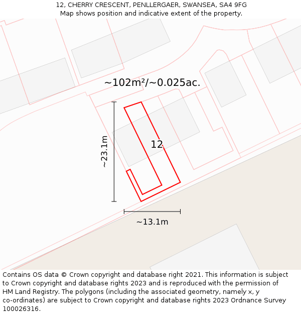 12, CHERRY CRESCENT, PENLLERGAER, SWANSEA, SA4 9FG: Plot and title map