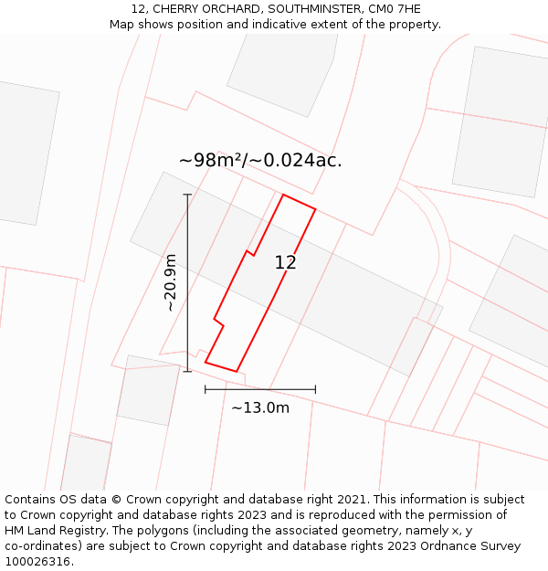 12, CHERRY ORCHARD, SOUTHMINSTER, CM0 7HE: Plot and title map