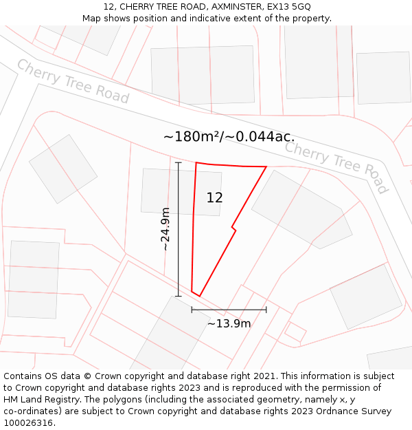 12, CHERRY TREE ROAD, AXMINSTER, EX13 5GQ: Plot and title map