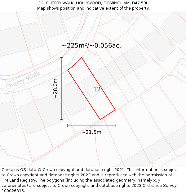 12, CHERRY WALK, HOLLYWOOD, BIRMINGHAM, B47 5RL: Plot and title map