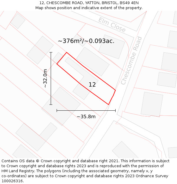 12, CHESCOMBE ROAD, YATTON, BRISTOL, BS49 4EN: Plot and title map