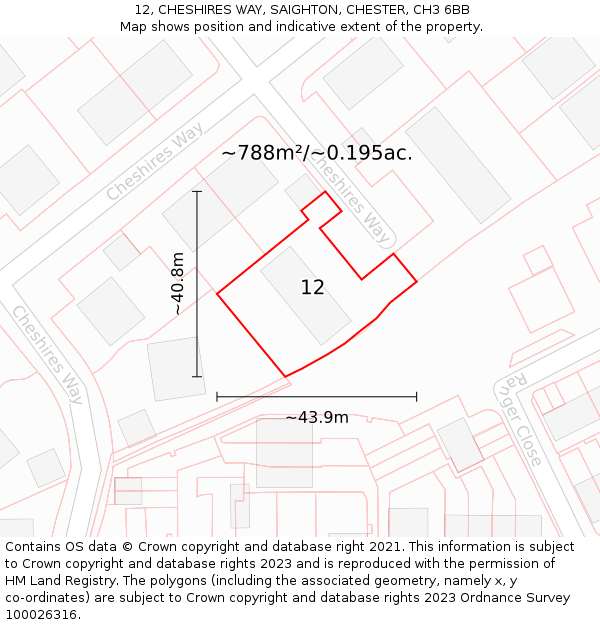 12, CHESHIRES WAY, SAIGHTON, CHESTER, CH3 6BB: Plot and title map