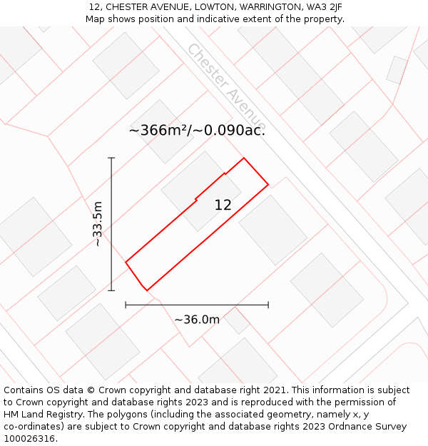 12, CHESTER AVENUE, LOWTON, WARRINGTON, WA3 2JF: Plot and title map