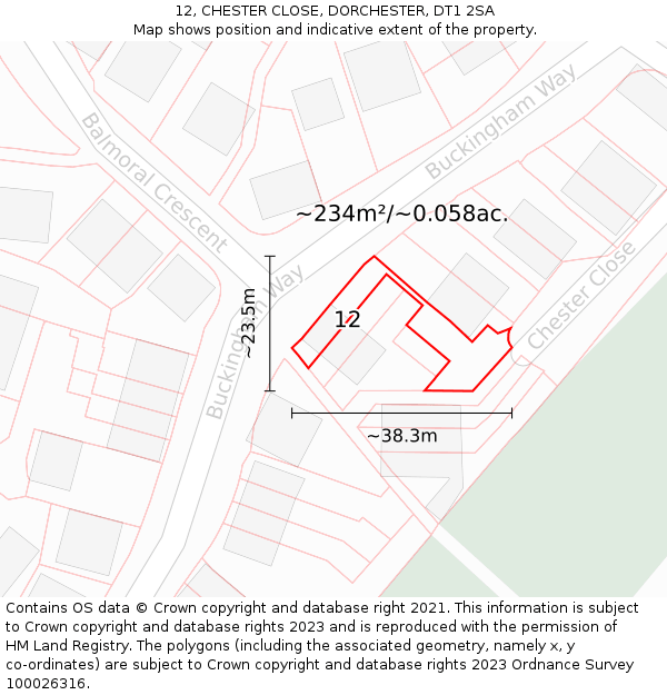 12, CHESTER CLOSE, DORCHESTER, DT1 2SA: Plot and title map