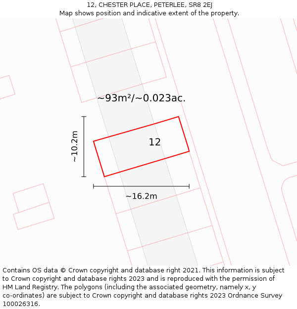 12, CHESTER PLACE, PETERLEE, SR8 2EJ: Plot and title map