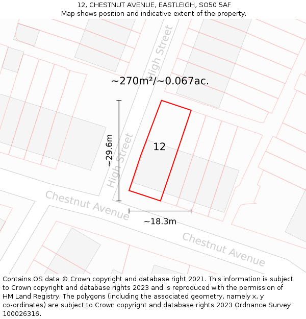 12, CHESTNUT AVENUE, EASTLEIGH, SO50 5AF: Plot and title map
