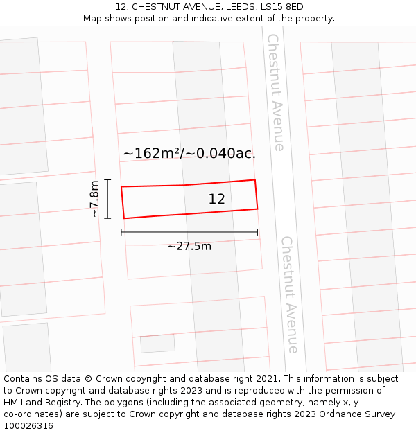 12, CHESTNUT AVENUE, LEEDS, LS15 8ED: Plot and title map