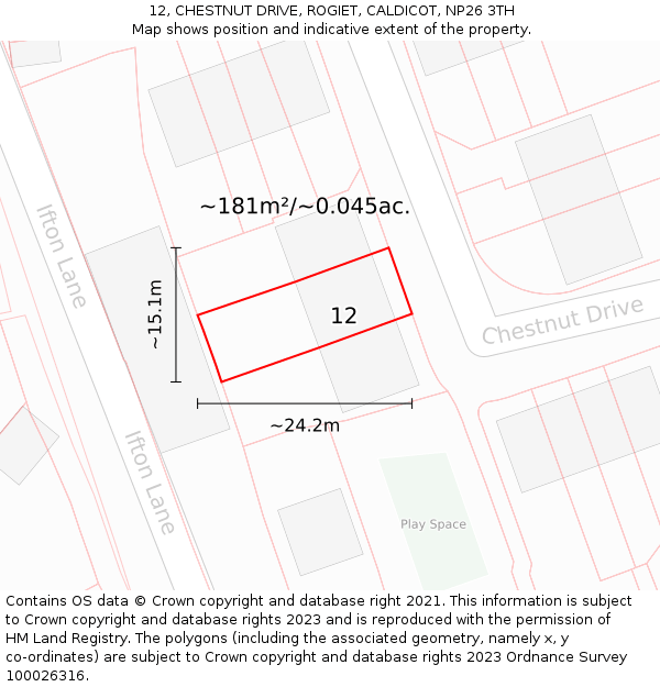 12, CHESTNUT DRIVE, ROGIET, CALDICOT, NP26 3TH: Plot and title map