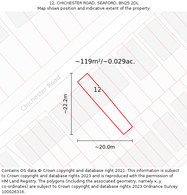 12, CHICHESTER ROAD, SEAFORD, BN25 2DL: Plot and title map