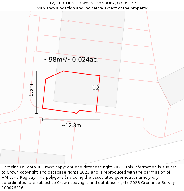 12, CHICHESTER WALK, BANBURY, OX16 1YP: Plot and title map