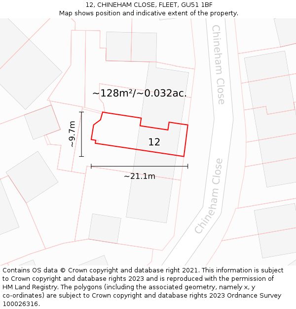 12, CHINEHAM CLOSE, FLEET, GU51 1BF: Plot and title map