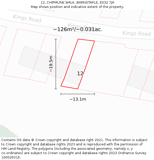 12, CHIPMUNK WALK, BARNSTAPLE, EX32 7JA: Plot and title map