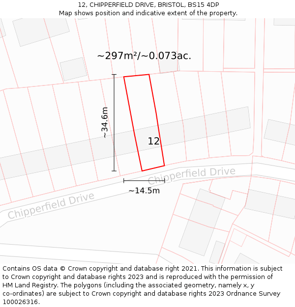 12, CHIPPERFIELD DRIVE, BRISTOL, BS15 4DP: Plot and title map