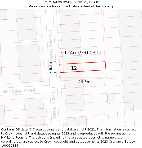 12, CHIVERS ROAD, LONDON, E4 9TD: Plot and title map