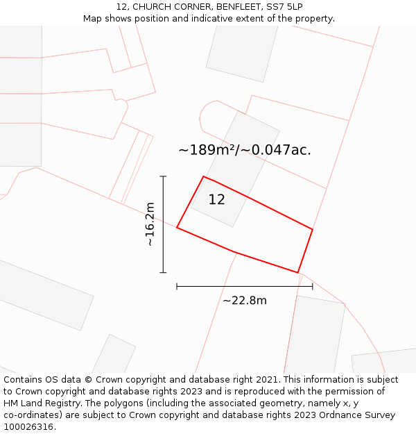 12, CHURCH CORNER, BENFLEET, SS7 5LP: Plot and title map